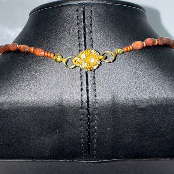 Vintage Boho Necklace Wood Beads & 3 Copper Tone Pendants 18 inches - Picture 4 of 8